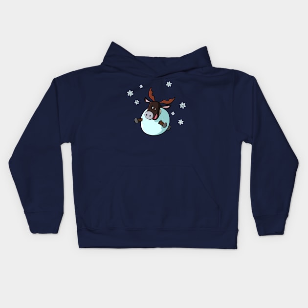 Snowball reindeer with snowflakes Kids Hoodie by AtelierRillian